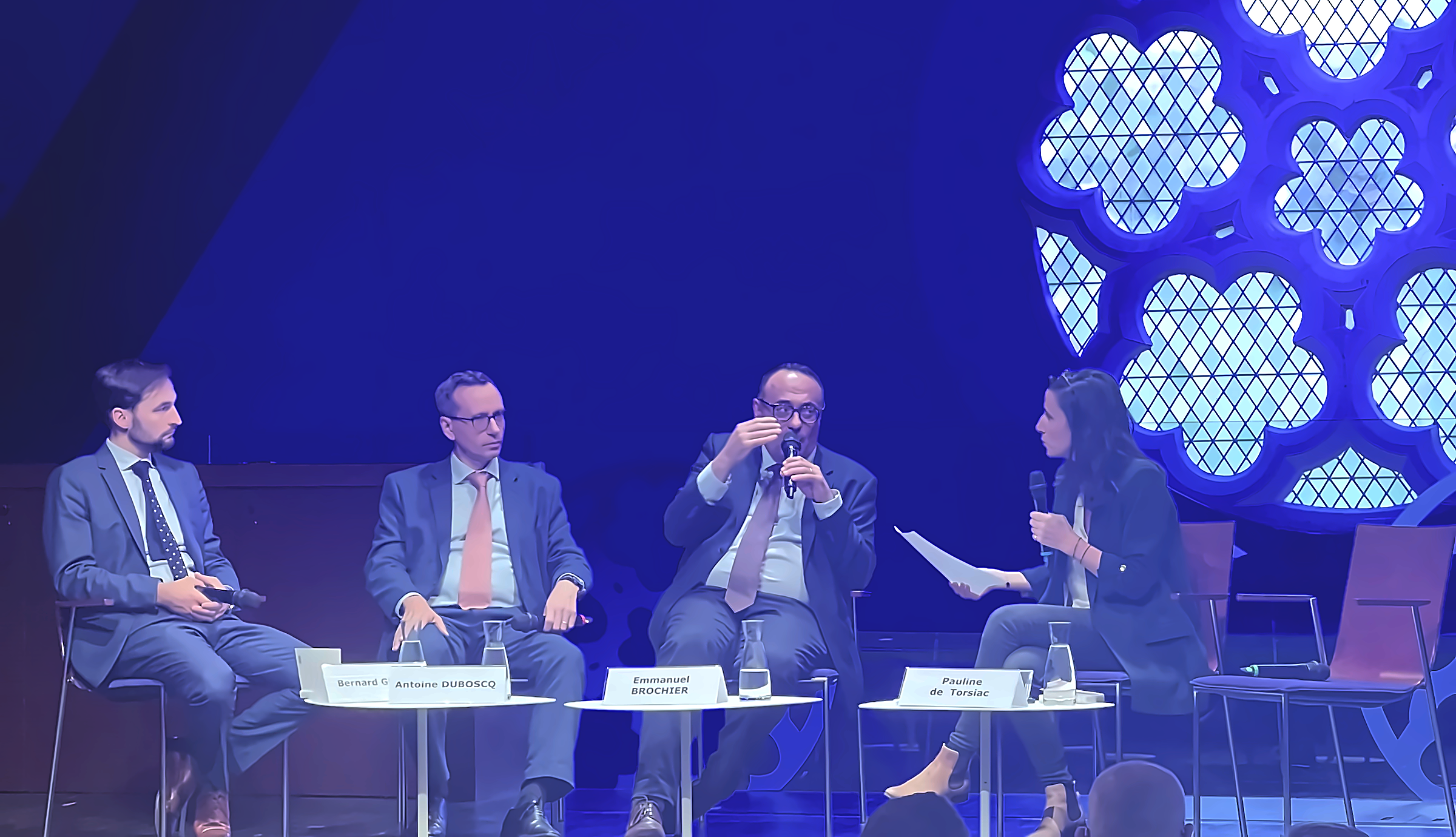 Closing panel at the Collège des Bernardins with Bernard Guéry, Antoine Duboscq, Emmanuel Brochier and Pauline de Torsiac discussing Magnifica humanitas